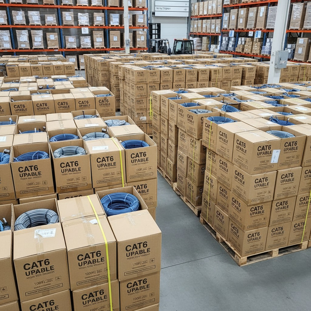 huge amount of network cat6 cable in boxes